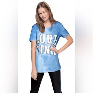 Victoria Secret PINK Blue & White Tie Dye Short Sleeve T Shirt Size XS N…